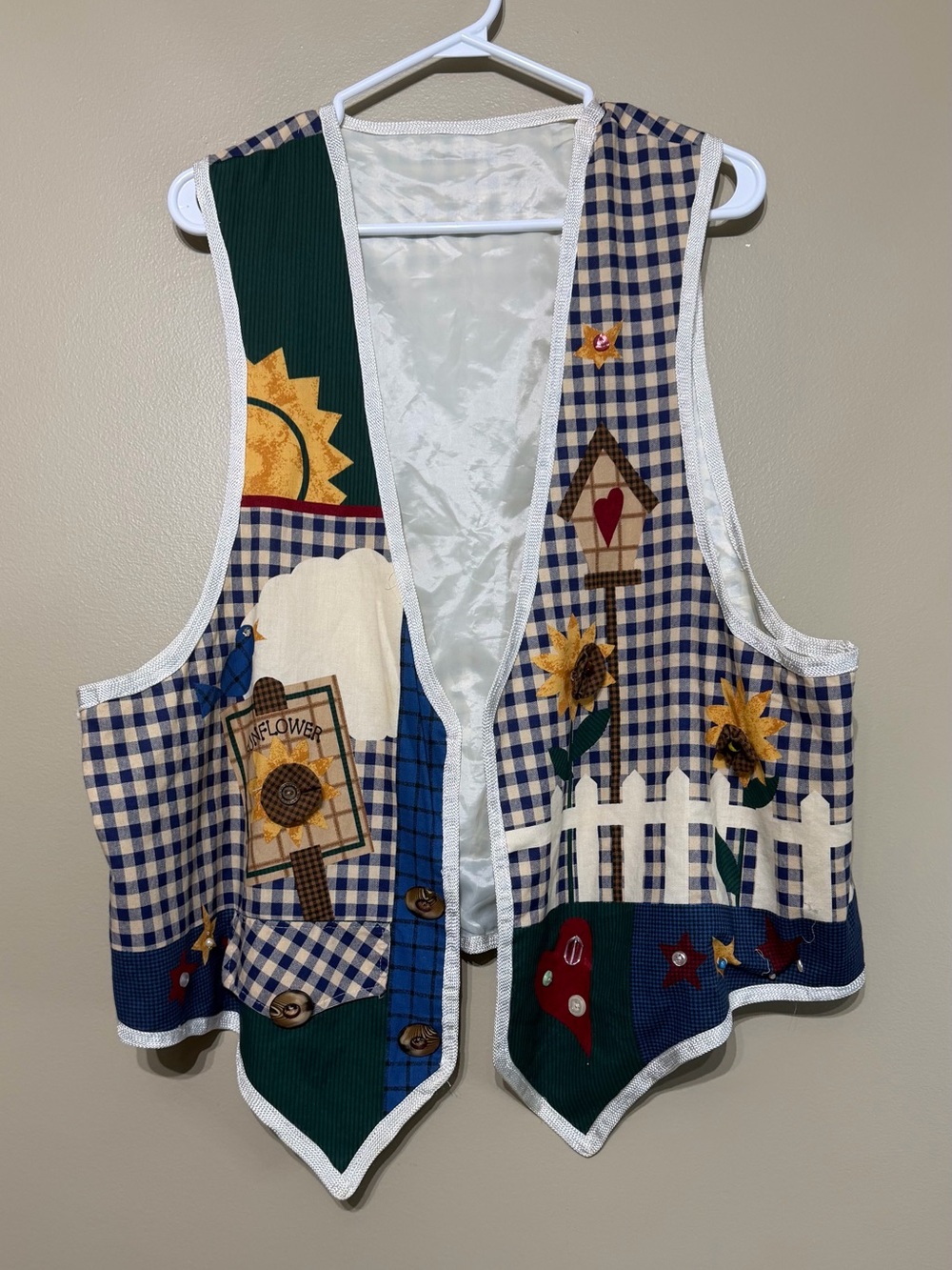 Vintage Handmade Teachercore Gingham Patchwork Appliqué Vest